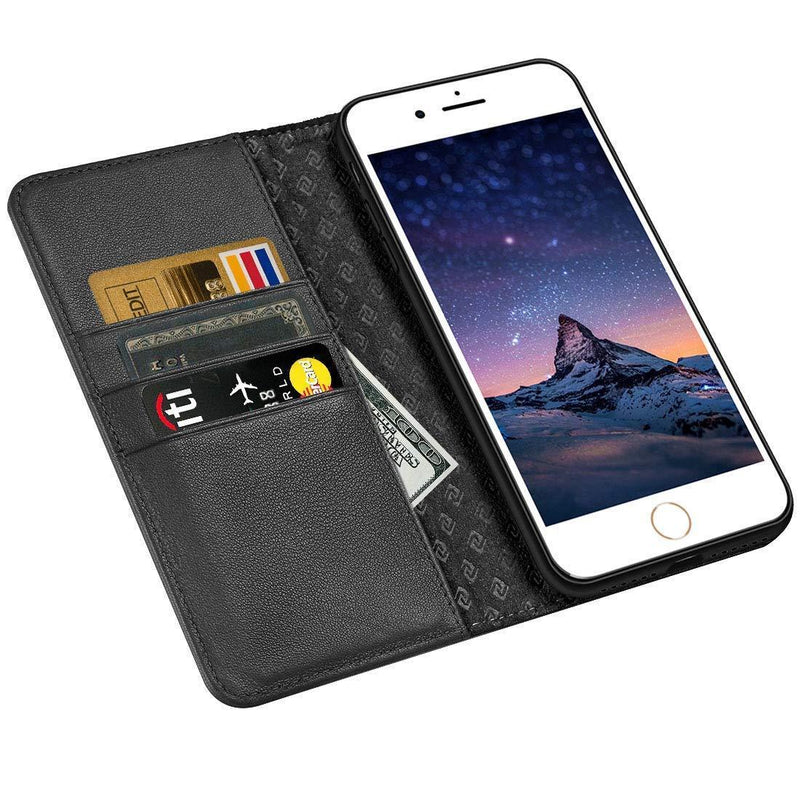 iPhone 8 case iPhone 7 case ZOVER Genuine Leather Case Flip Folio Book Case Wallet Cover with Kickstand Feature Card Slots & ID Holder and Magnetic Closure for iPhone 7 and iPhone 8 Navy Blue