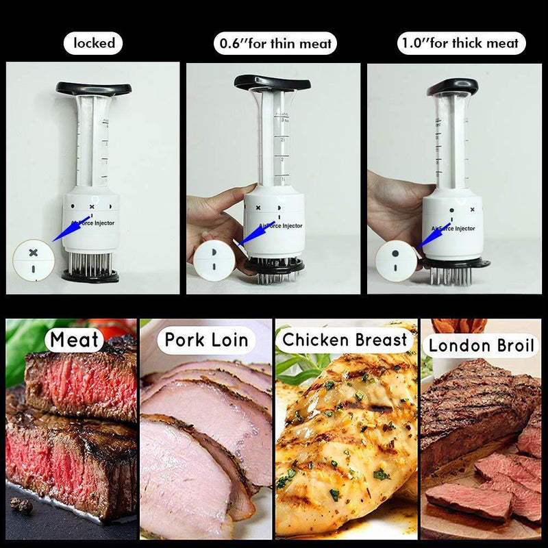 TGE-V Meat Tenderizer Sauce Injector with 30 Stainless Steel Needles (3 Injection Needle Pinholes) and 2-in-1 Flavor-Adding for BBQ Grill Smoker, 3-oz Large Capacity