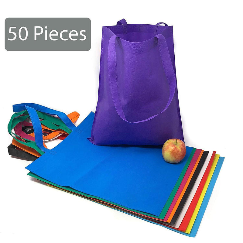 50 Piece Large Tote Bags Bulk Assortment, Nonwoven Polyester Reusable Bags