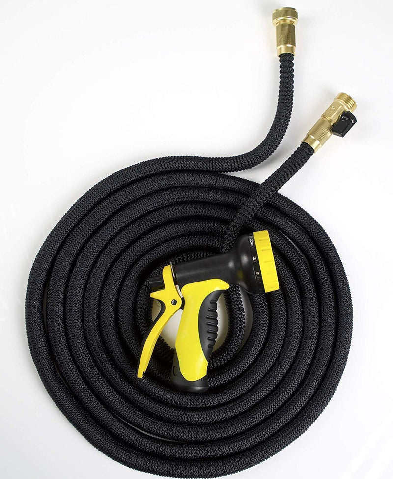 Handsome 50ft Expandable Garden Hose Water Hose with Solid Brass Fittings & 10 Function Spray Nozzle, Durable Anti-Fatigue Nylon