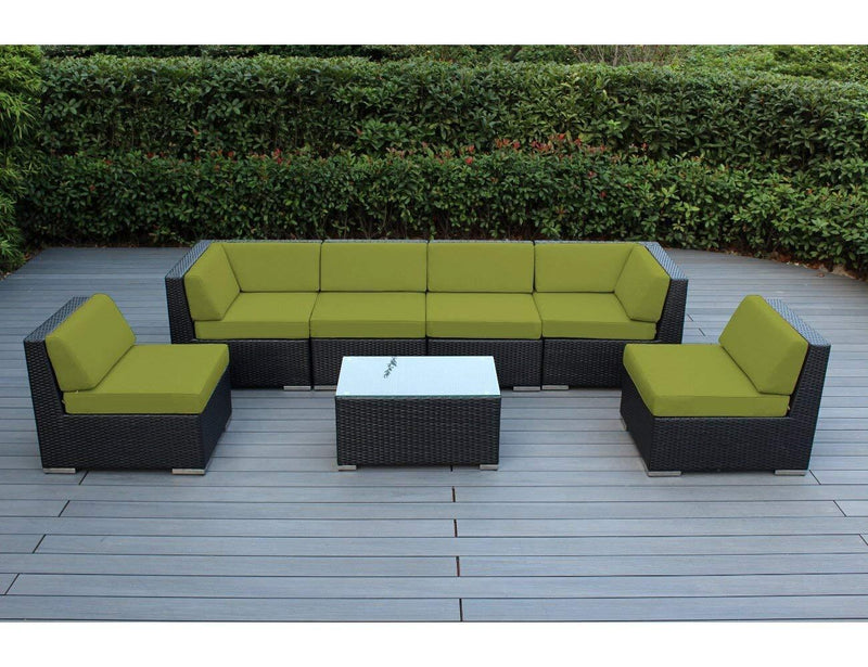 Ohana 7-Piece Outdoor Patio Furniture Sectional Conversation Set, Black Wicker with Gray Cushions - No Assembly with Free Patio Cover