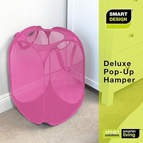 Smart Design Deluxe Mesh Pop Up Square Laundry Hamper w/ Side Pocket & Handles - VentilAir Fabric Collapsible Design - for Clothes & Laundry - Home - (Holds 2 Loads) (14 x 23 Inch) [Black]