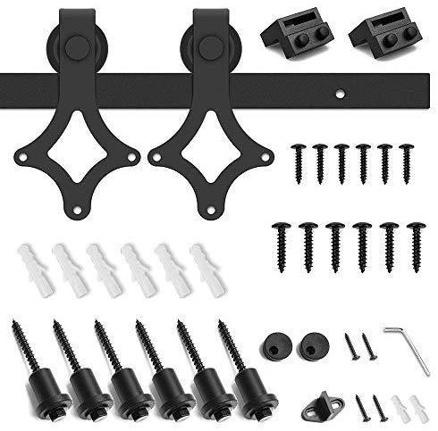 5FT Heavy Duty Sturdy Sliding Barn Door Hardware Kit -Super Smoothly and Quietly - Simple and Easy to Install - Includes Step-by-Step Installation Instruction -Fit 30" Wide Door(Rhombic Shape Hanger)