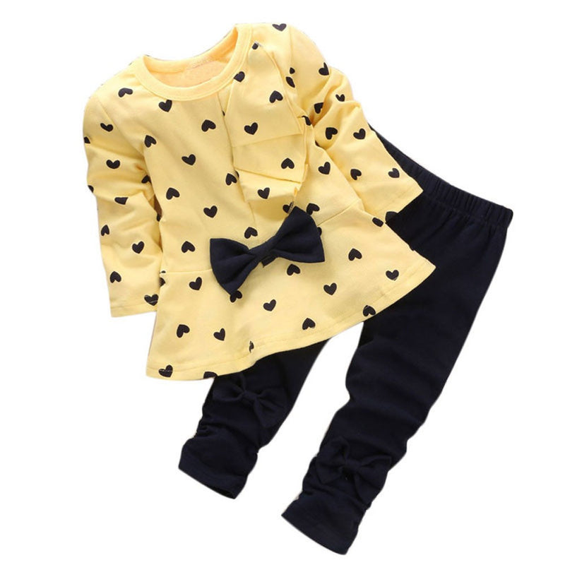 New Baby Sets Heart-Shaped Print Bow Cute Kids Set T Shirt + Pants - Humble Ace